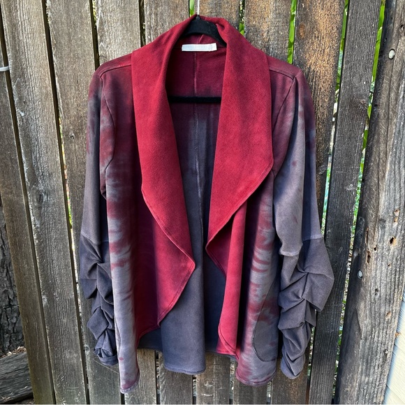 Testimony Los Angeles French Terry Tie Dye Ruched Sleeve Draped Cardigan Sz L - Picture 6 of 16